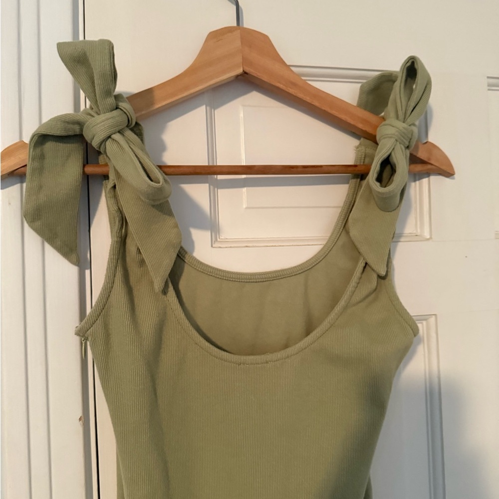 Olive Green Oh-Polly Tie-Strap Bodysuit
